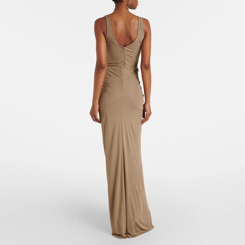 Trendy Woman Clothes 2025 Spring Sexy Deep V Neck Hollow Ruffle Slim Long Dress Summer Straps Backless Zip Elegant Party Dresses