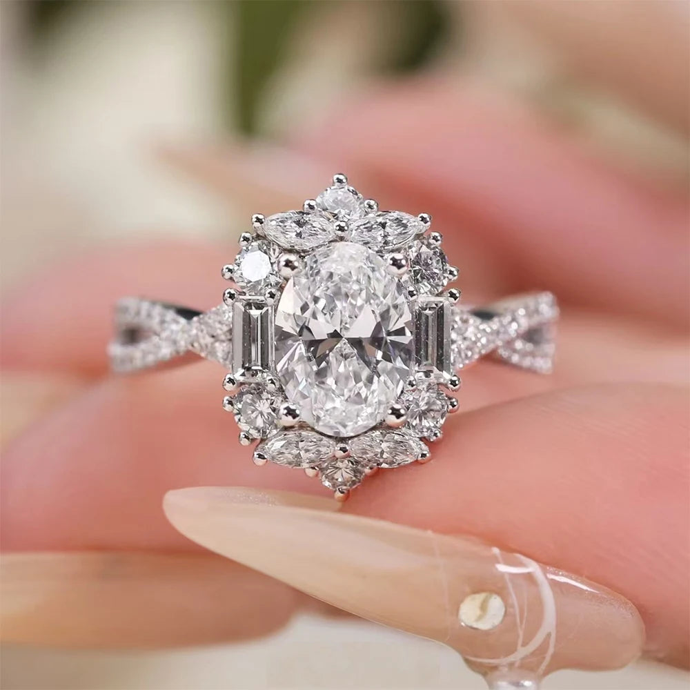 1 Carat D Color Oval Cut Moissanite Diamond Ring with GRA S925 Silver Engagement Rings Promise Wedding Bands for Women Jewelry