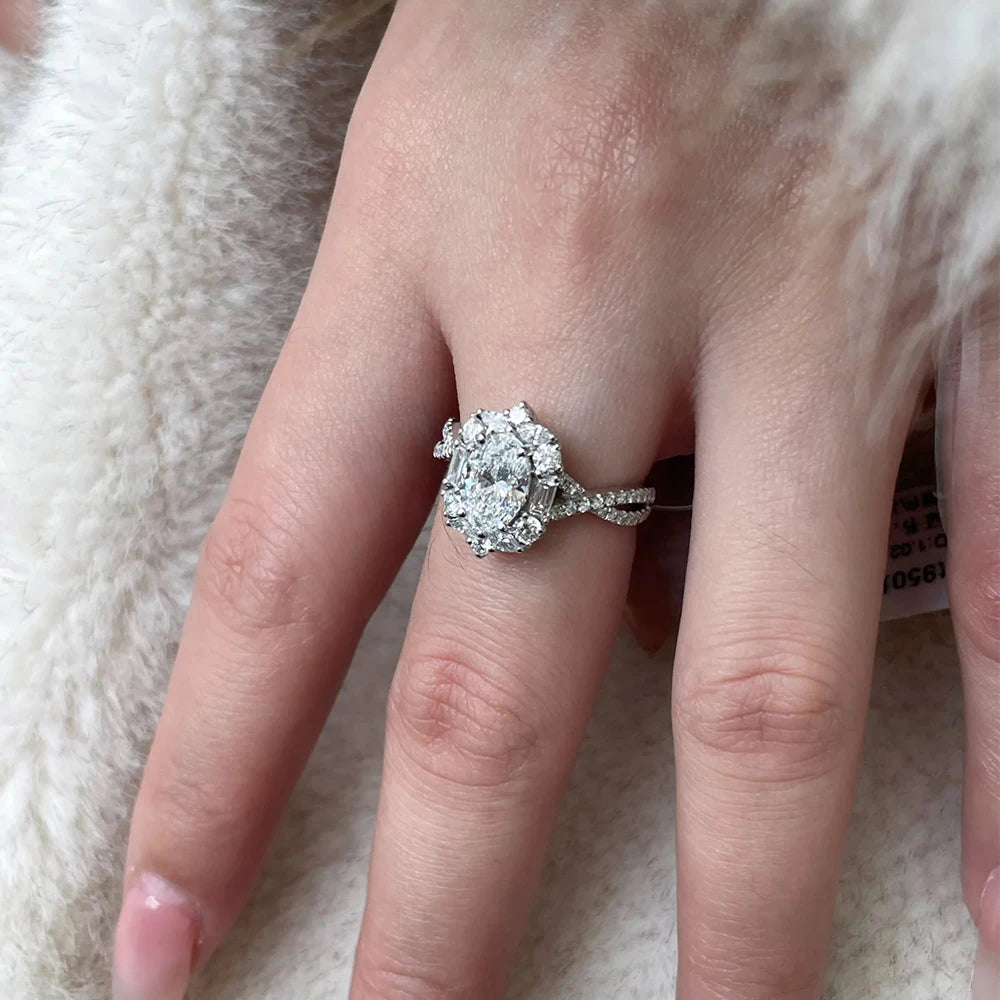 1 Carat D Color Oval Cut Moissanite Diamond Ring with GRA S925 Silver Engagement Rings Promise Wedding Bands for Women Jewelry