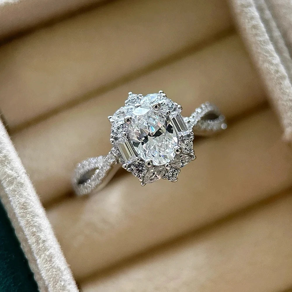 1 Carat D Color Oval Cut Moissanite Diamond Ring with GRA S925 Silver Engagement Rings Promise Wedding Bands for Women Jewelry