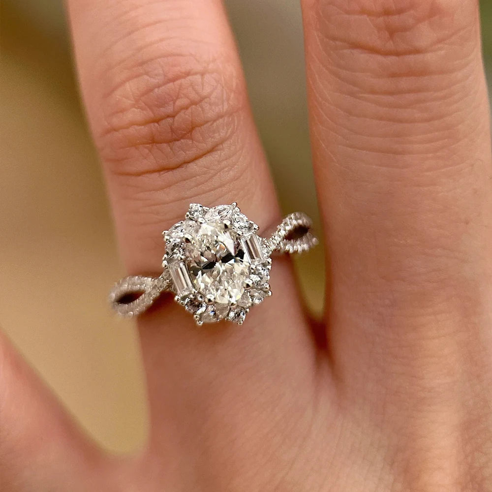 1 Carat D Color Oval Cut Moissanite Diamond Ring with GRA S925 Silver Engagement Rings Promise Wedding Bands for Women Jewelry